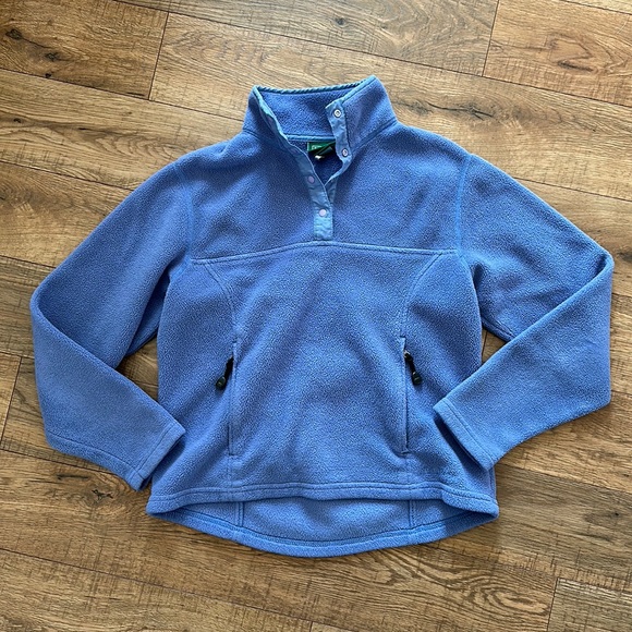 LL Bean Sweater Fleece Pullover Snap Neckline Periwinkle Blue Womens Small - Picture 1 of 4